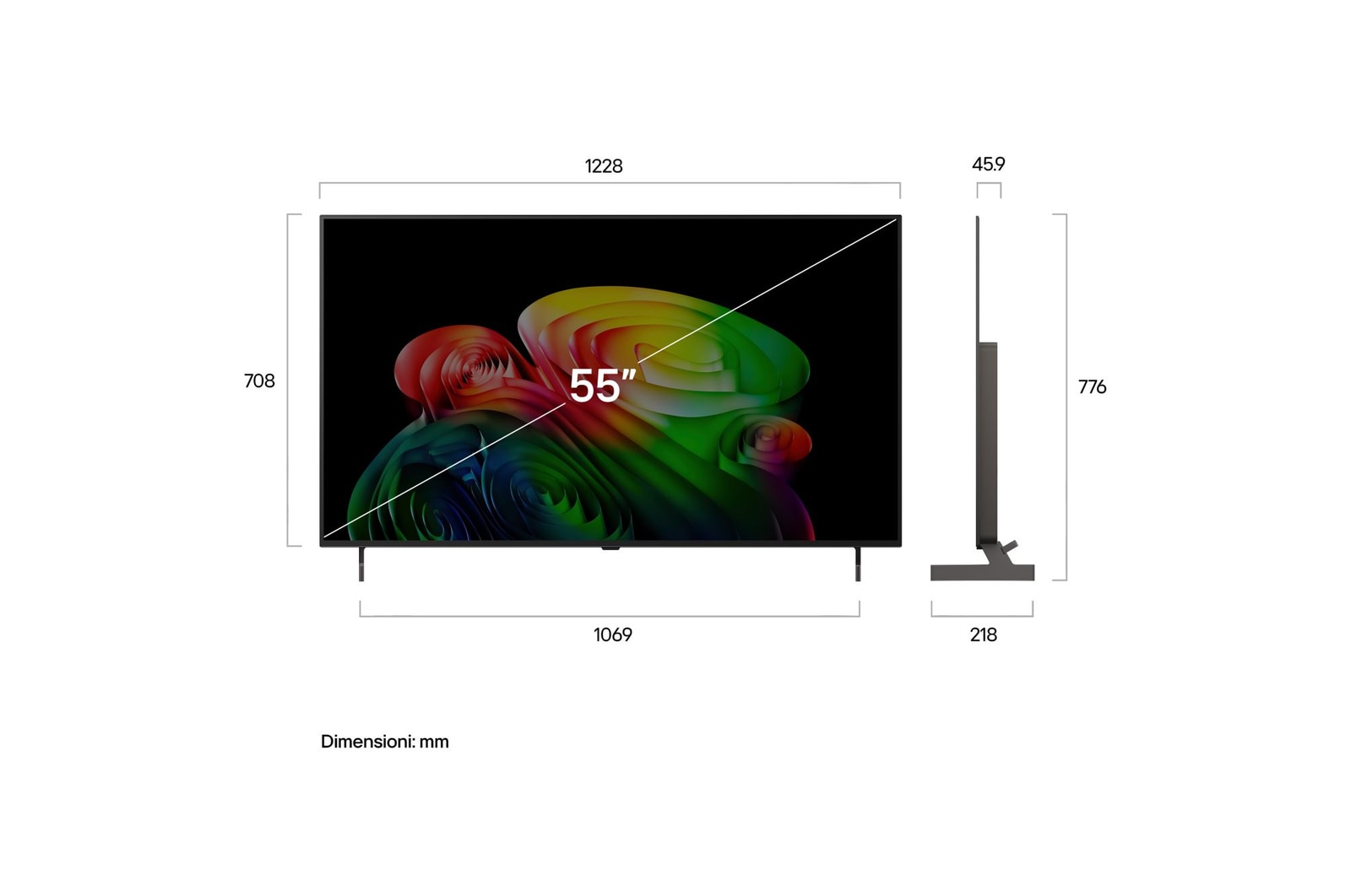 Immagine dimensioni TV OLED55B6ELC 2026